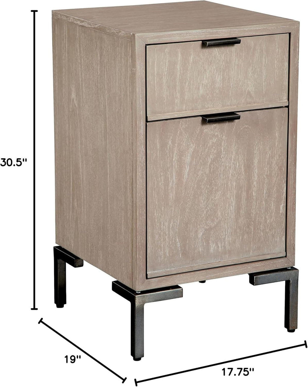 Vertical File Cabinet with Mindi Veneer and Aged Iron Finished Metal Legs N646984