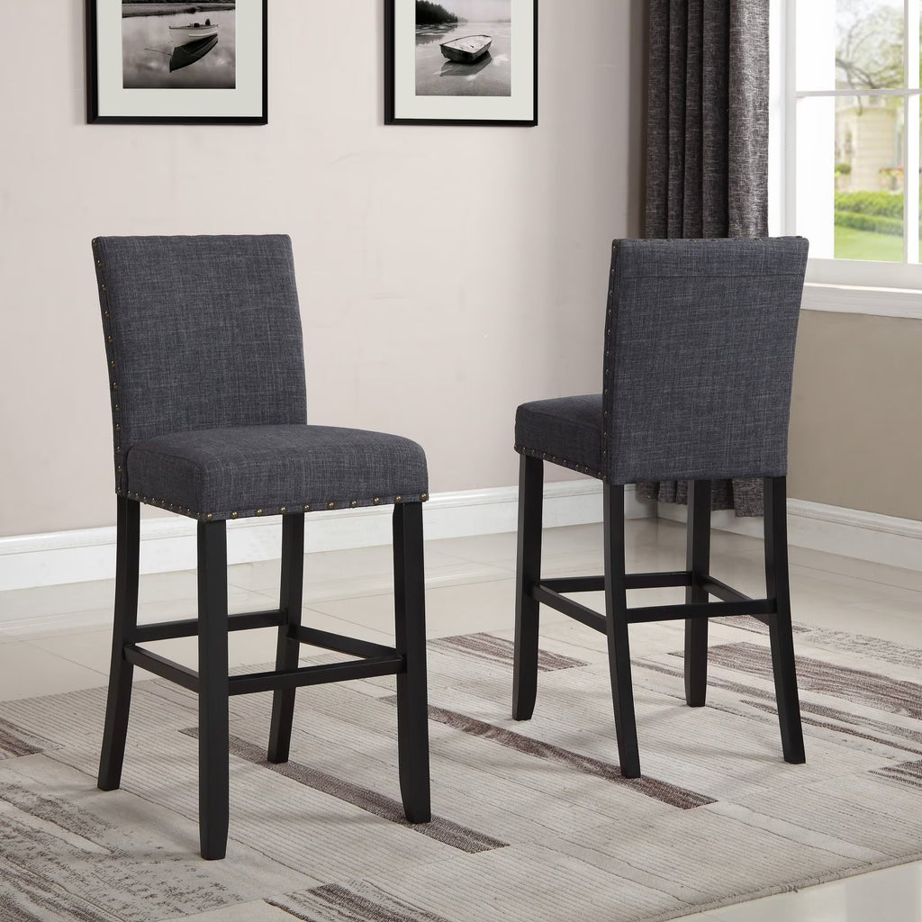 Gray Fabric Bar Stool with Nailhead Trim (Set of 2) D464