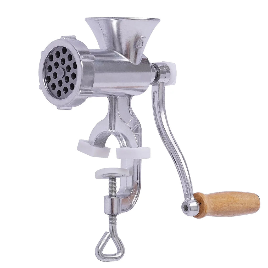 Manual Meat Grinder Aluminum Alloy Food Mincer Sausage Filler Hand Crank Meat Mincer Mixer with Tabletop Clamp V8655