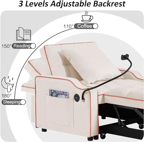 Creamy White 3-in-1 Convertible Sofa Bed M924