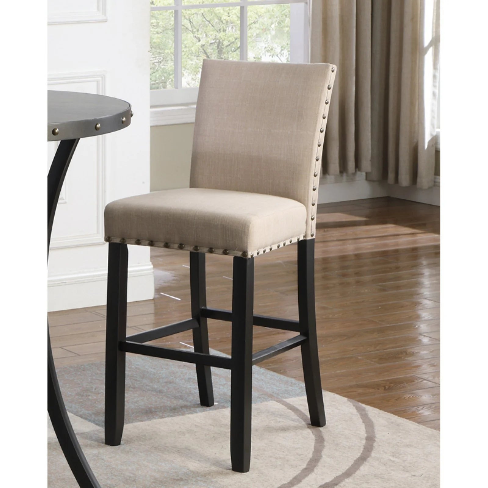 Gray Fabric Bar Stool with Nailhead Trim (Set of 2) D464