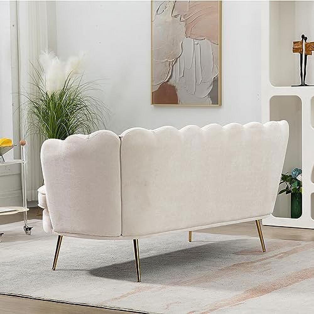Ivory Boucle 2-Seater Loveseat Sofa with Gold Metal Legs M786