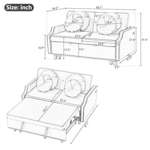 Beige Convertible Sofa Bed with Pull-Out Bed B781816