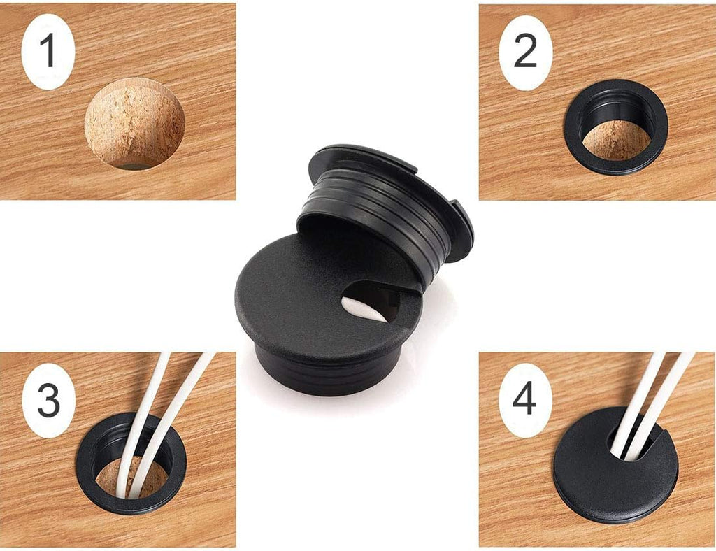 Black Plastic Desk Cable Grommets Pack of 2 C63035