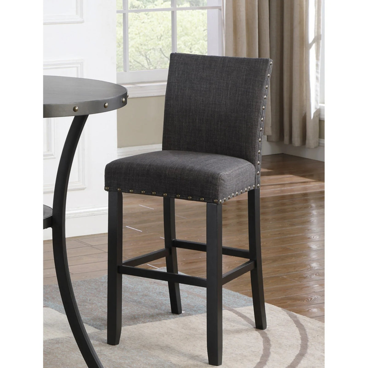 Gray Fabric Bar Stool with Nailhead Trim (Set of 2) D464
