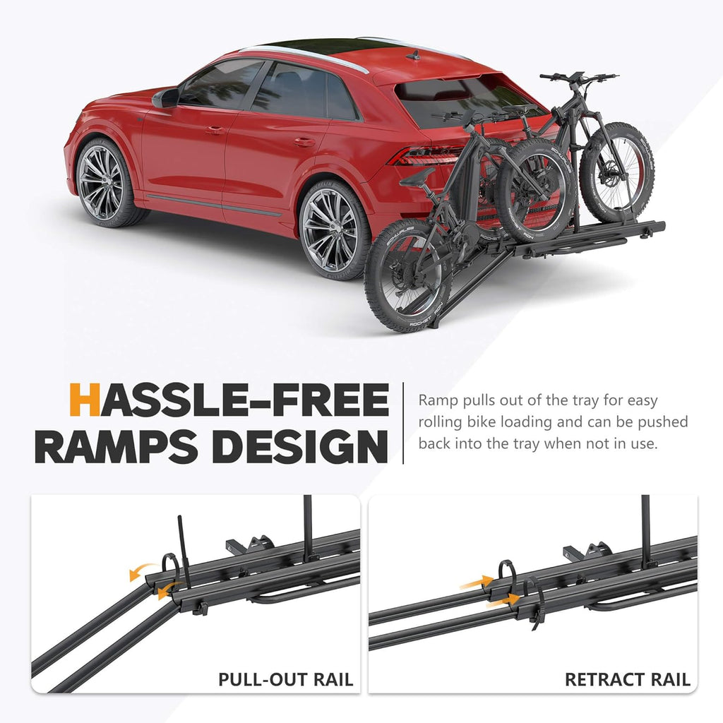 2'' Hitch Mounted Lockable Bike Rack with Ramp, 200lbs Capacity Foldable Platform R19731
