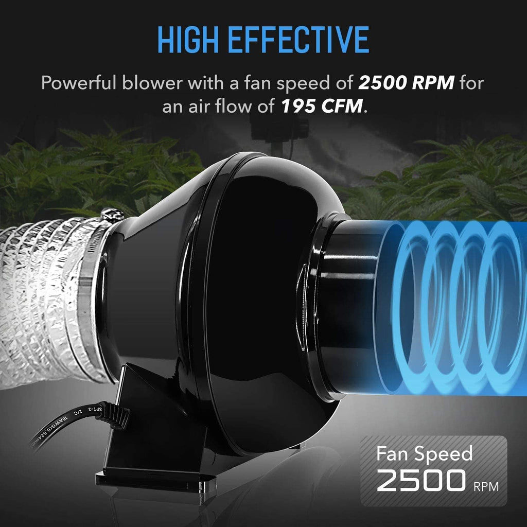 4 Inch 195 CFM Inline Fan with Carbon Filter and 8 Feet Ducting K6076