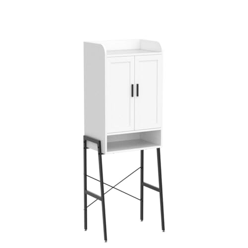 Wooden Over The Toilet Storage Cabinet with Double Door and Adjustable Feet Q86342