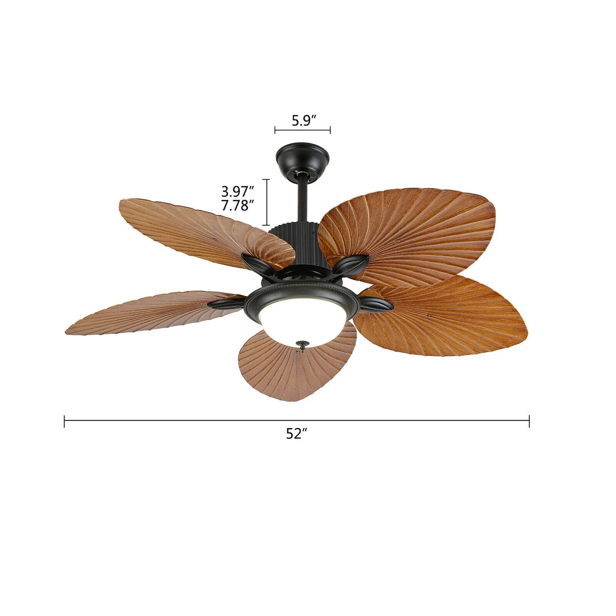 52inch Tropical Palm Ceiling Fan with Light and Remote 5 Acrylic Palm Leaf Blades A684675