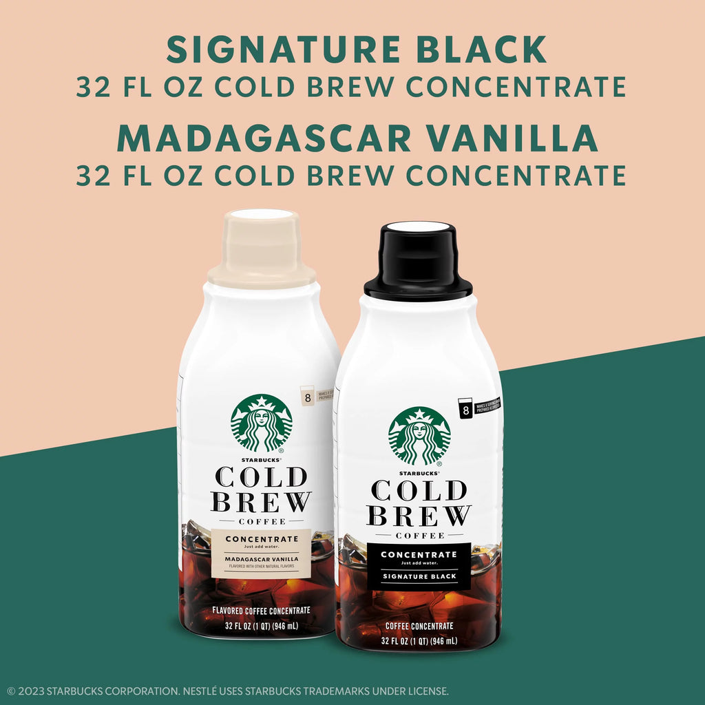 Cold Brew Coffee Concentrate, Black, Madagascar Vanilla, 2 Bottles (32 Fl Oz Each) P8137