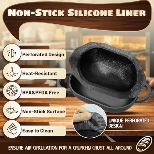 Enameled Cast Iron Oval Bread Oven with Non-Stick Silicone Liner, 2QT, Black Z34071