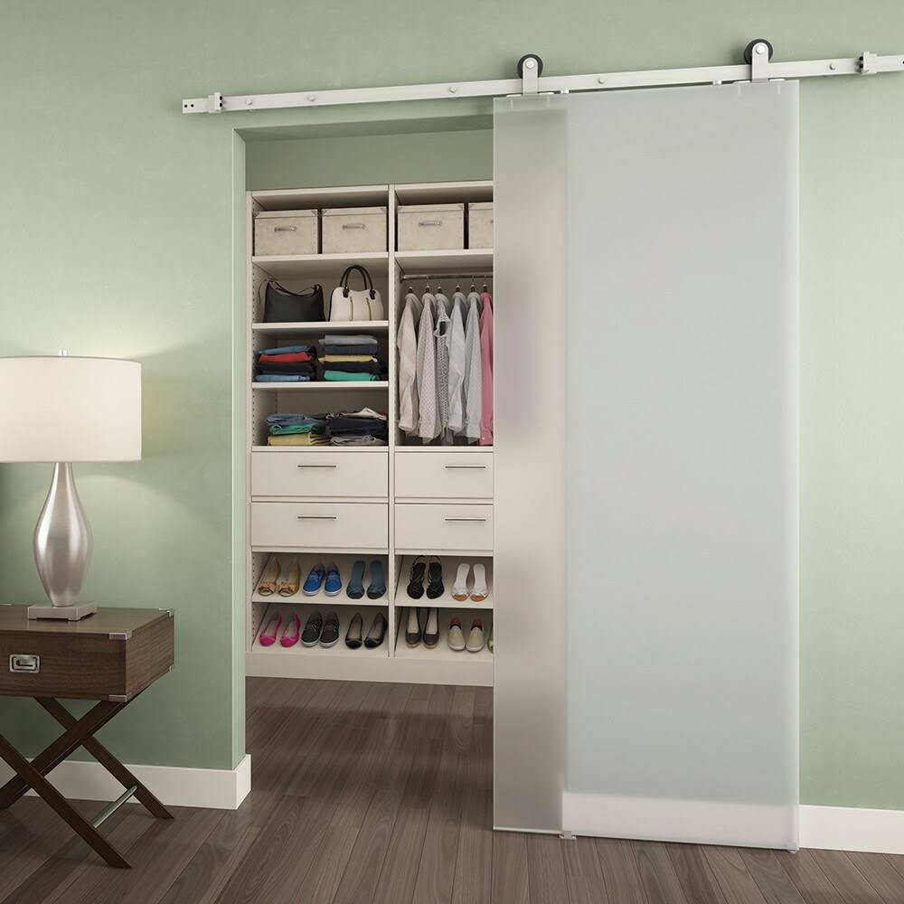 Sliding Barn Door Track and Fitting Set Satin Nickel H419