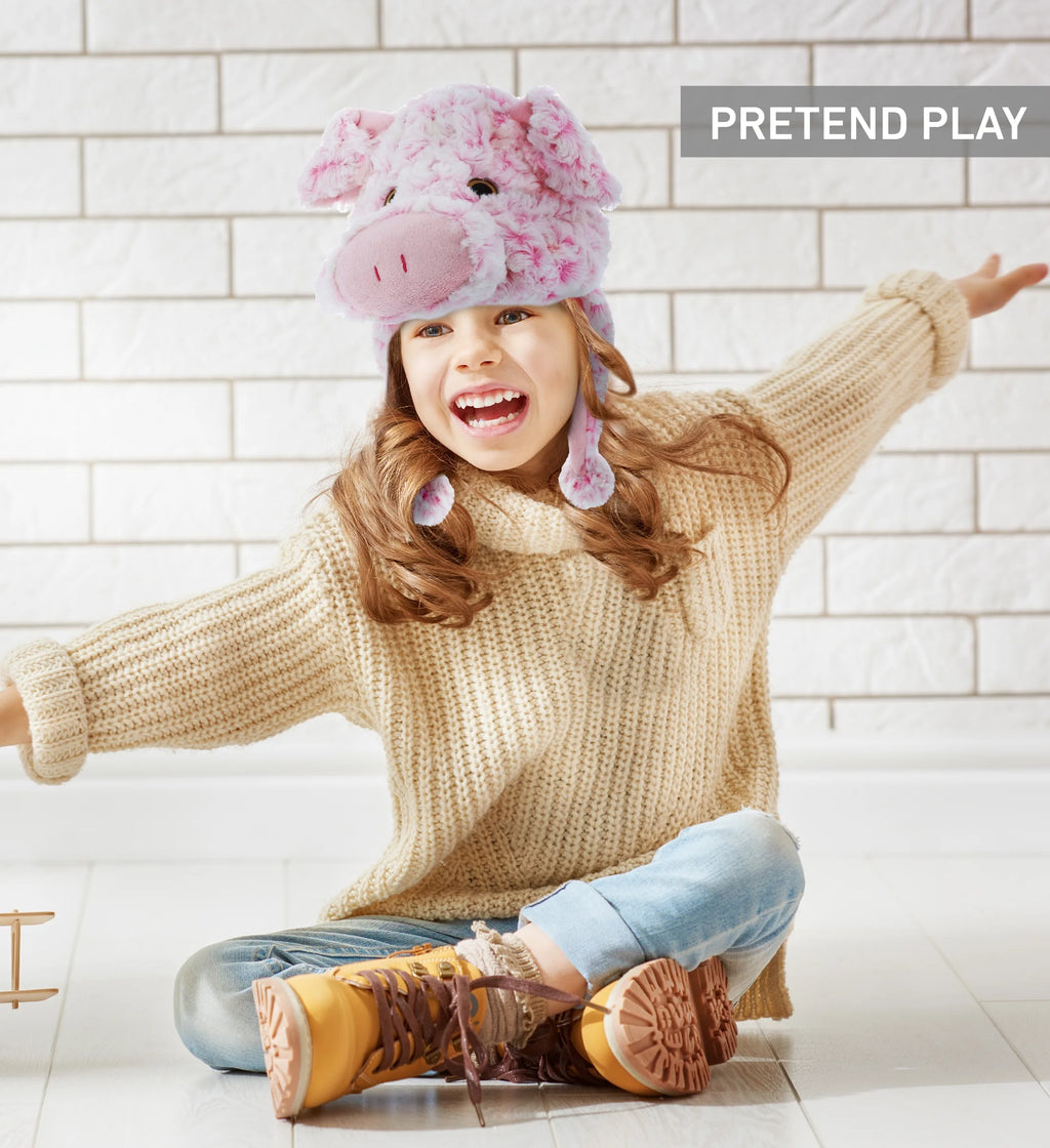 Pink Pig Plush Animal Winter Hat with Ear Flaps J1875