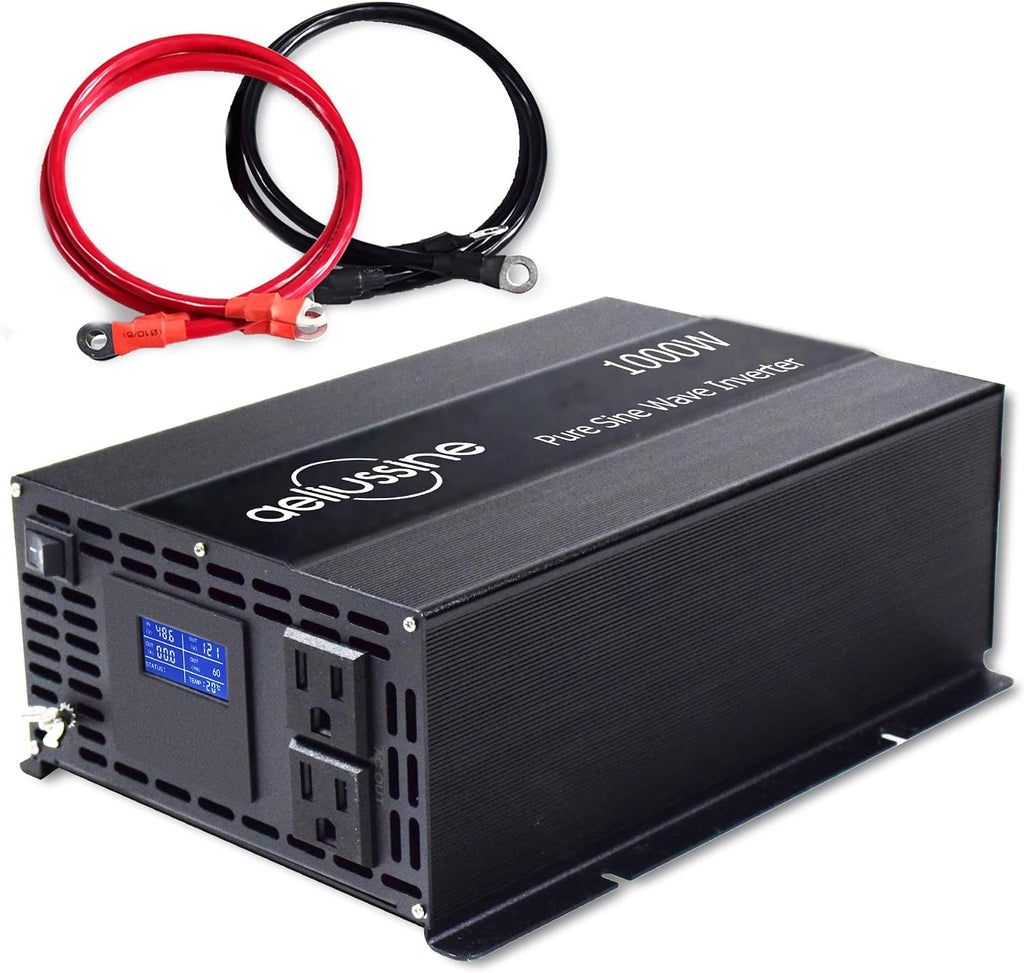 1000 Watt Pure Sine Wave Power Inverter 24V DC to AC 110V 120V with 2 US Socket LCD Display L54044
