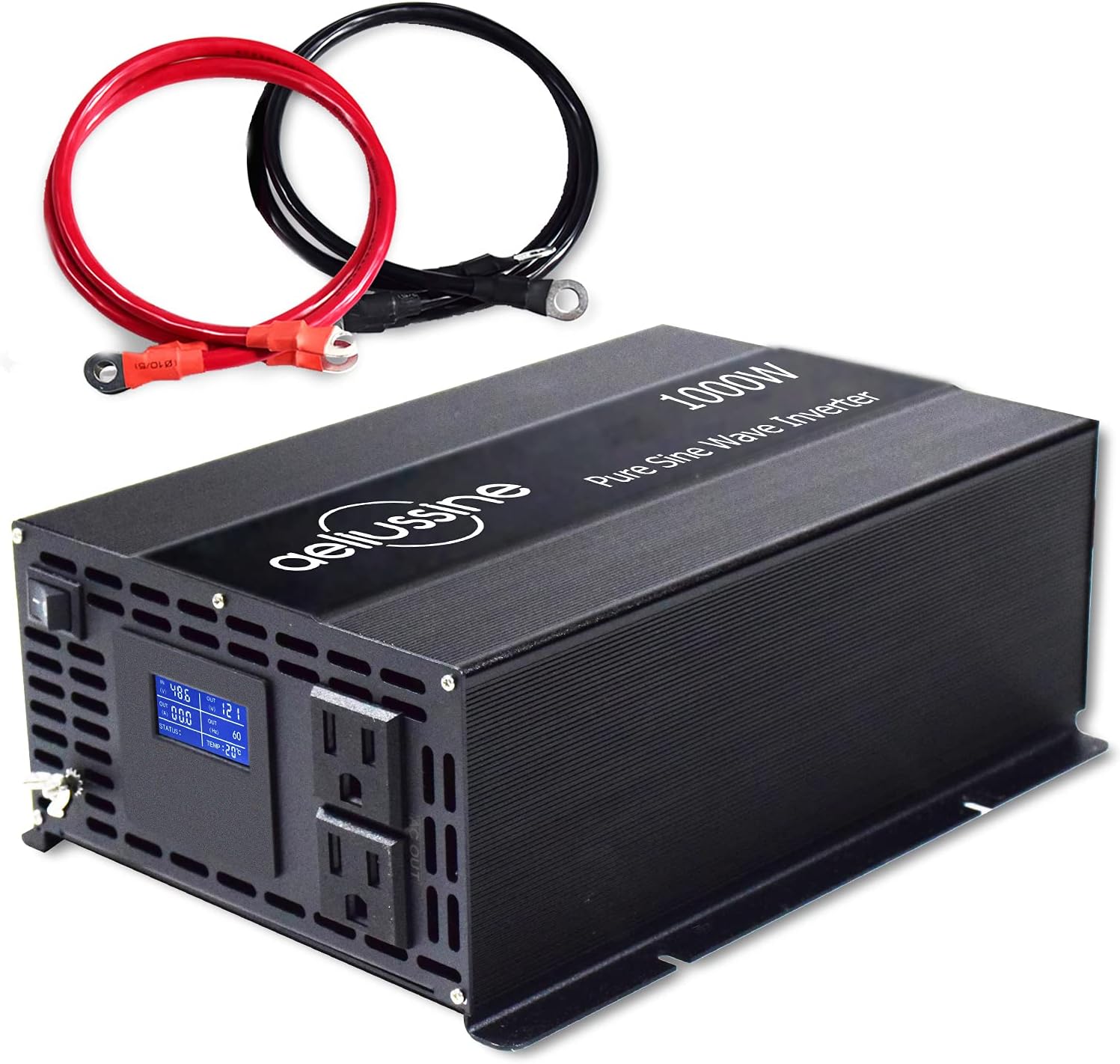 1000 Watt Pure Sine Wave Power Inverter 24V DC to AC 110V 120V with 2 US Socket LCD Display L54044
