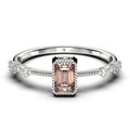 1.25 Carat Emerald Cut Morganite And Diamond Moissanite Thin Engagement Ring in 925 Sterling Silver With 18k White Gold Plating V98803