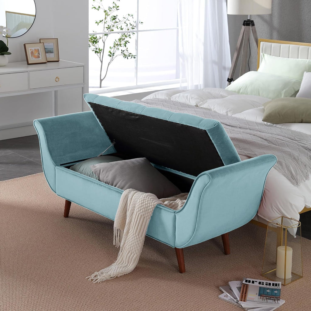 Velvet Upholstered Storage Bench with Solid Wood Legs P98197