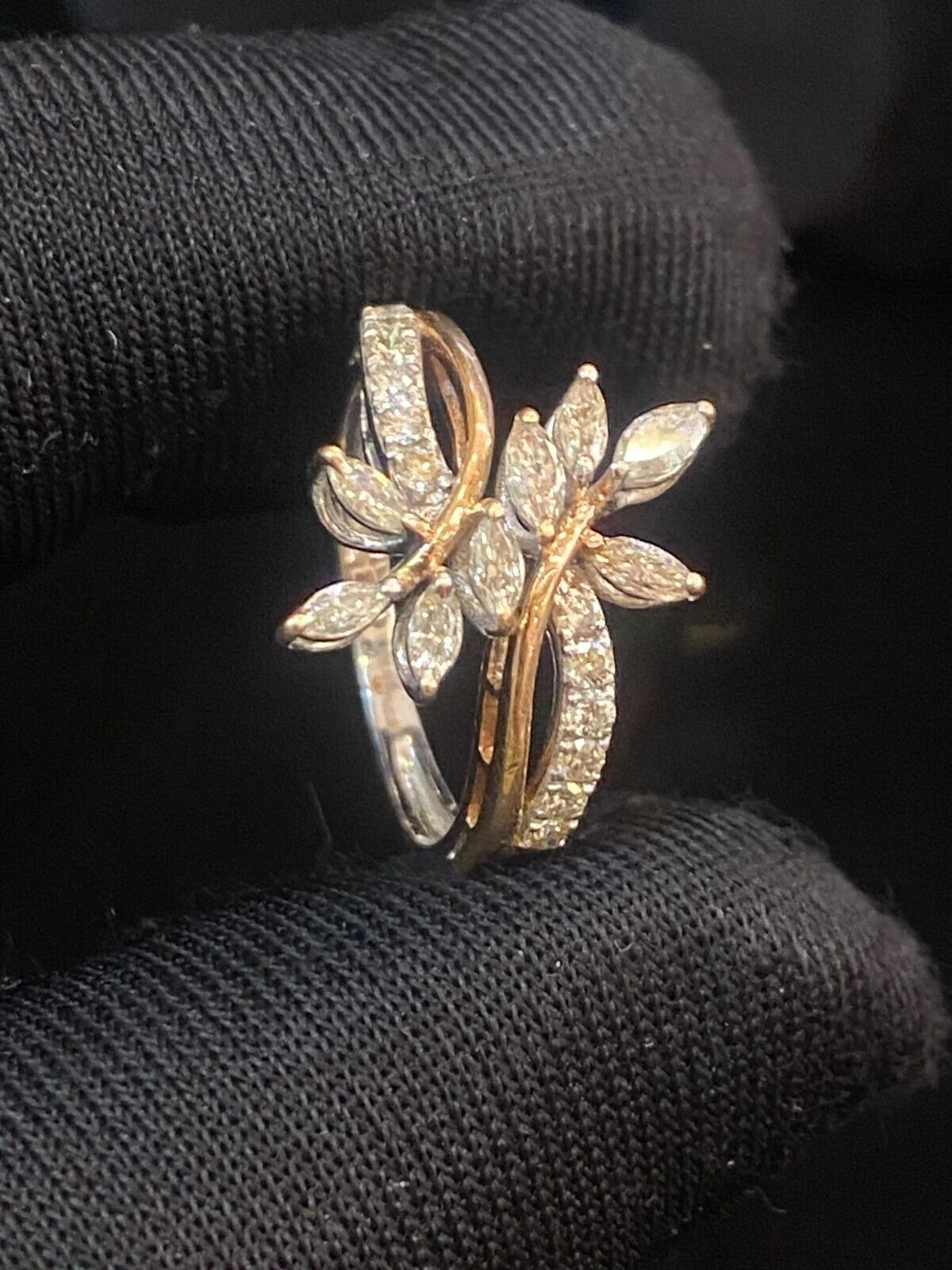 14K Two-Tone Gold Diamond Flower Petals Wedding Ring J725735