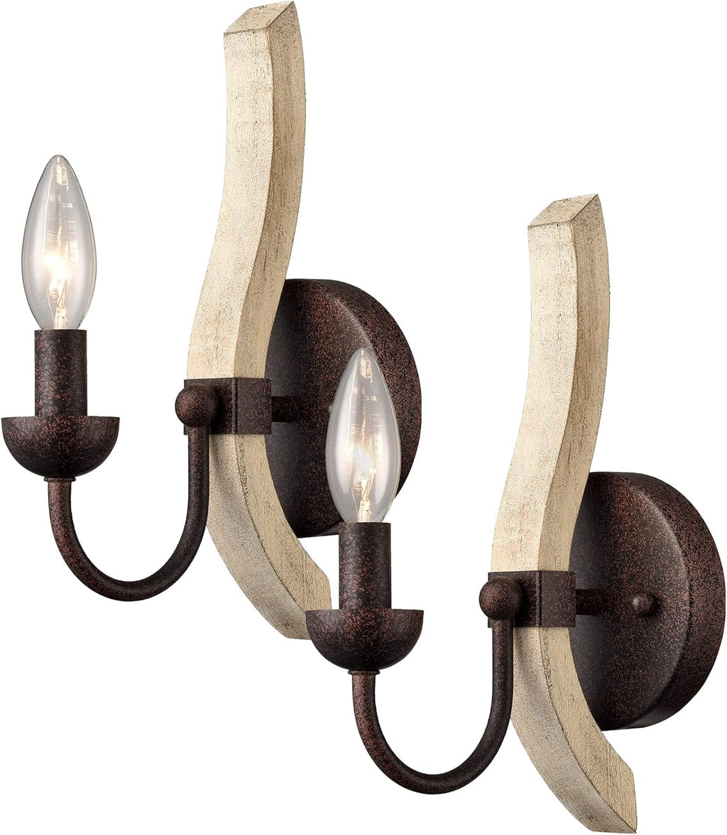 Farmhouse Wooden Wall Sconces Set of Two F1978