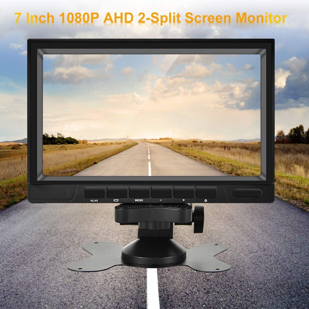 1080P Backup Camera System with 7'' DVR Dual Split Screen Monitor, IP69 Waterproof Rear View Camera Night Vision Reversing Camera B642196