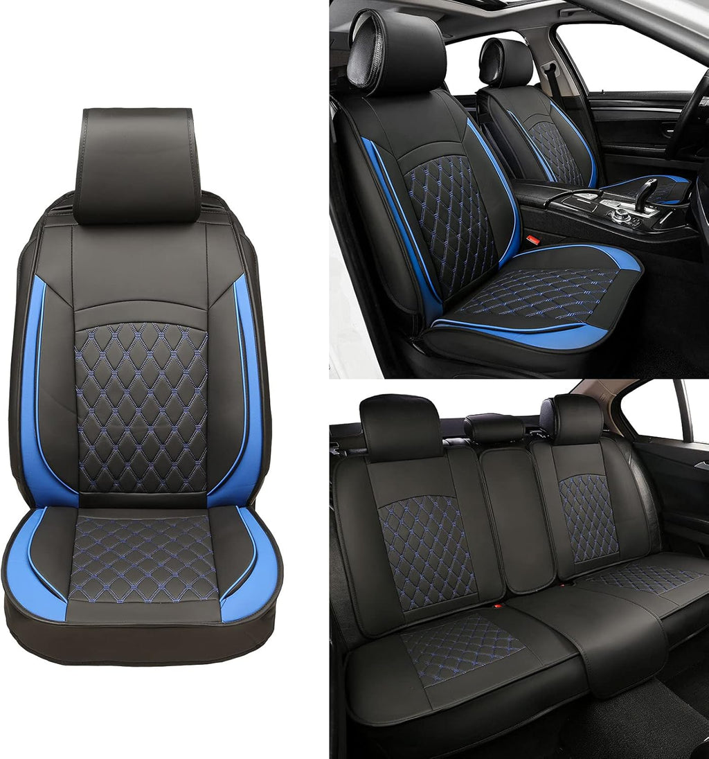 Black Leather Car Seat Covers with Backseat Storage D3166