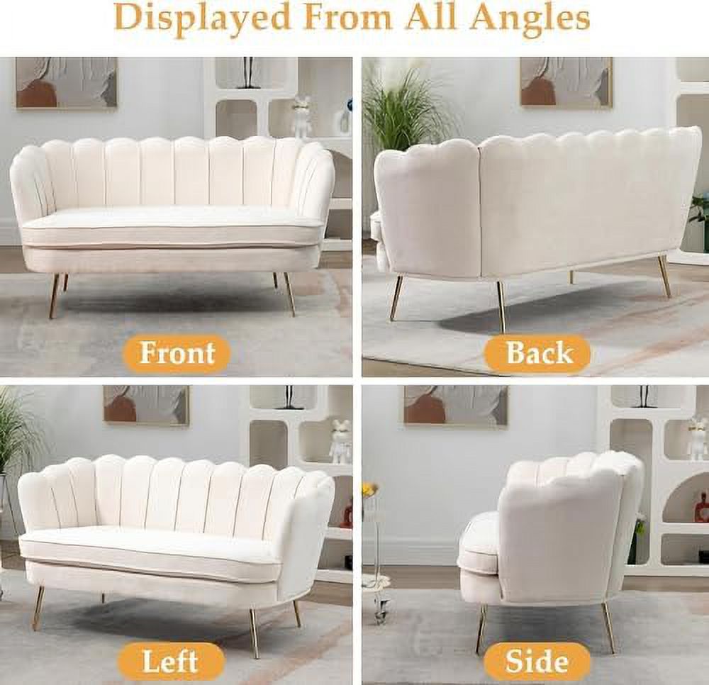Ivory Boucle 2-Seater Loveseat Sofa with Gold Metal Legs M786