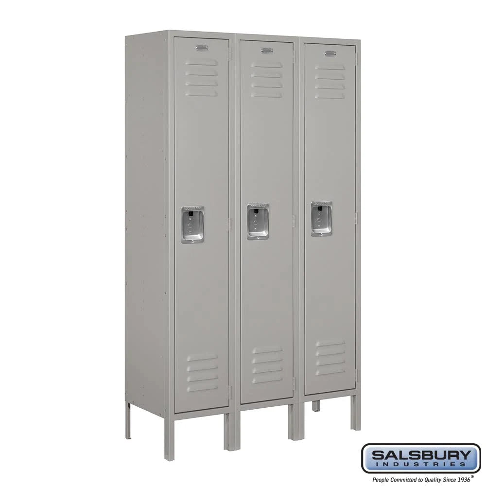 Gray Metal Locker - Single Tier - 3 Wide - 5 Feet High - 12 Inches Deep X416061