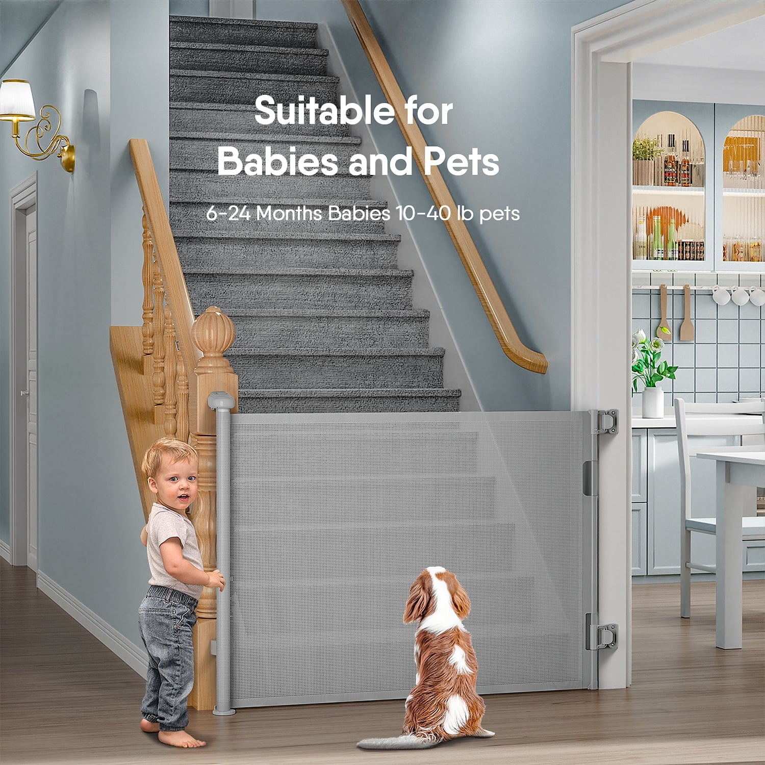 Gray Retractable Baby Gate 33" x 71" Z638129