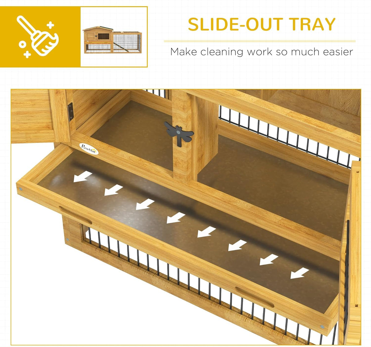 Yellow Wooden Rabbit Hutch with Removable Tray N236