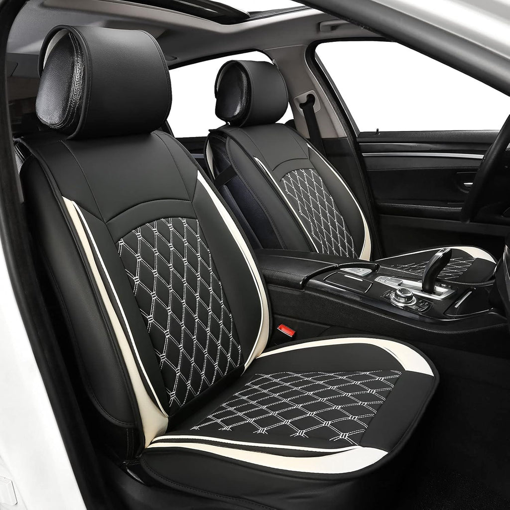 Black Leather Car Seat Covers with Backseat Storage D3166