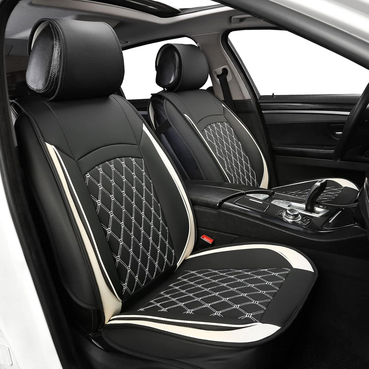 Black Leather Car Seat Covers with Backseat Storage D3166