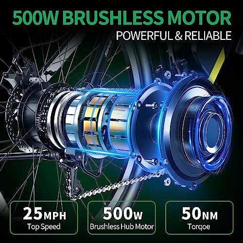 Electric Bike 500W Motor 26" x1.95 48V 12.8 AH Battery 21-Speed Gears 25MPH Lockable Fork Suspension I189