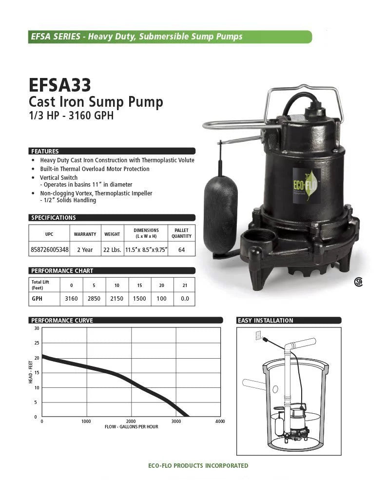 1/3 HP Cast Iron Sump Pump K5404