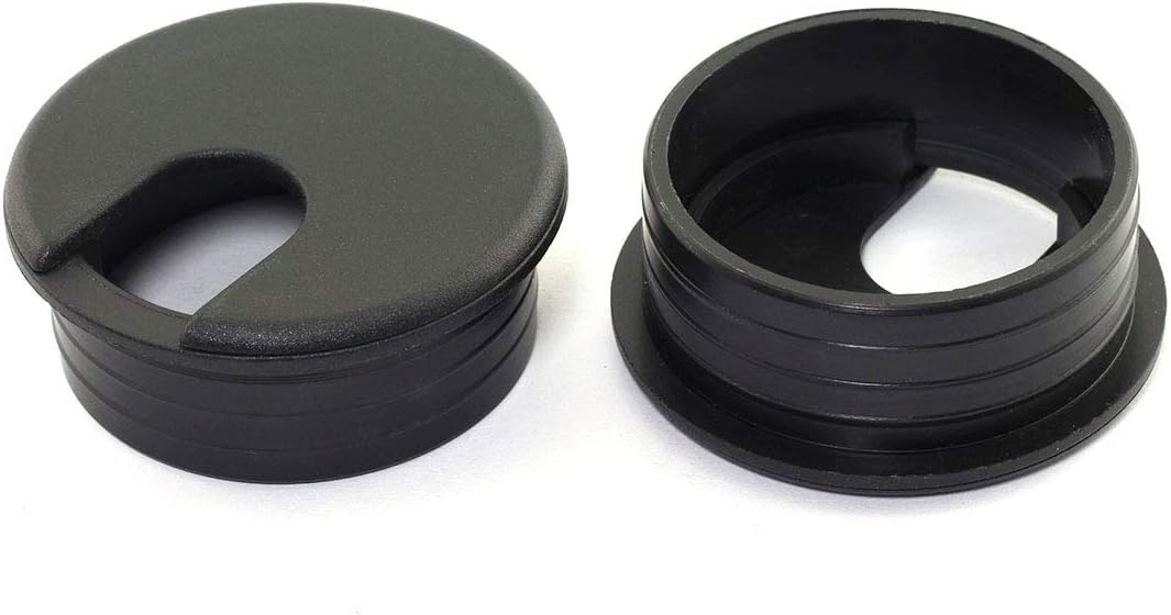 Black Plastic Desk Cable Grommets Pack of 2 C63035