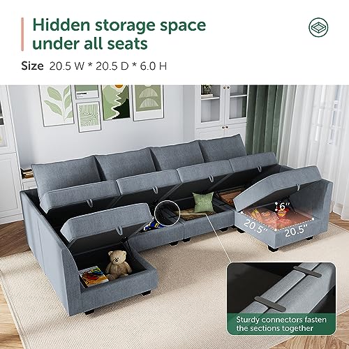 Bluish Grey Modular Sectional Sofa with Storage Seat U963545