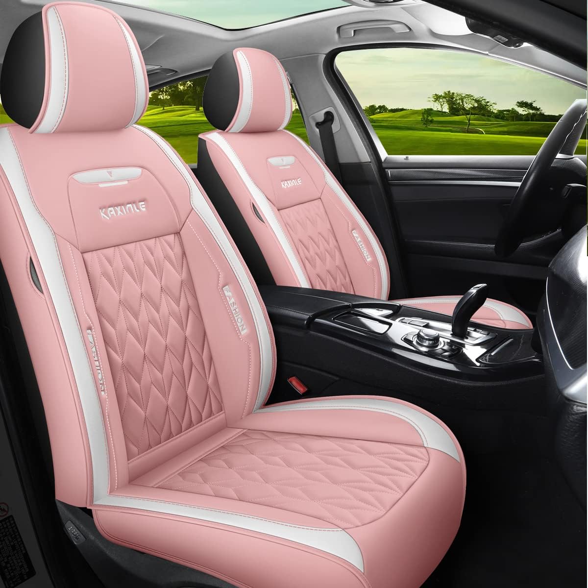 Green Faux Leather Car Seat Covers 5 Seats Full Set F82887