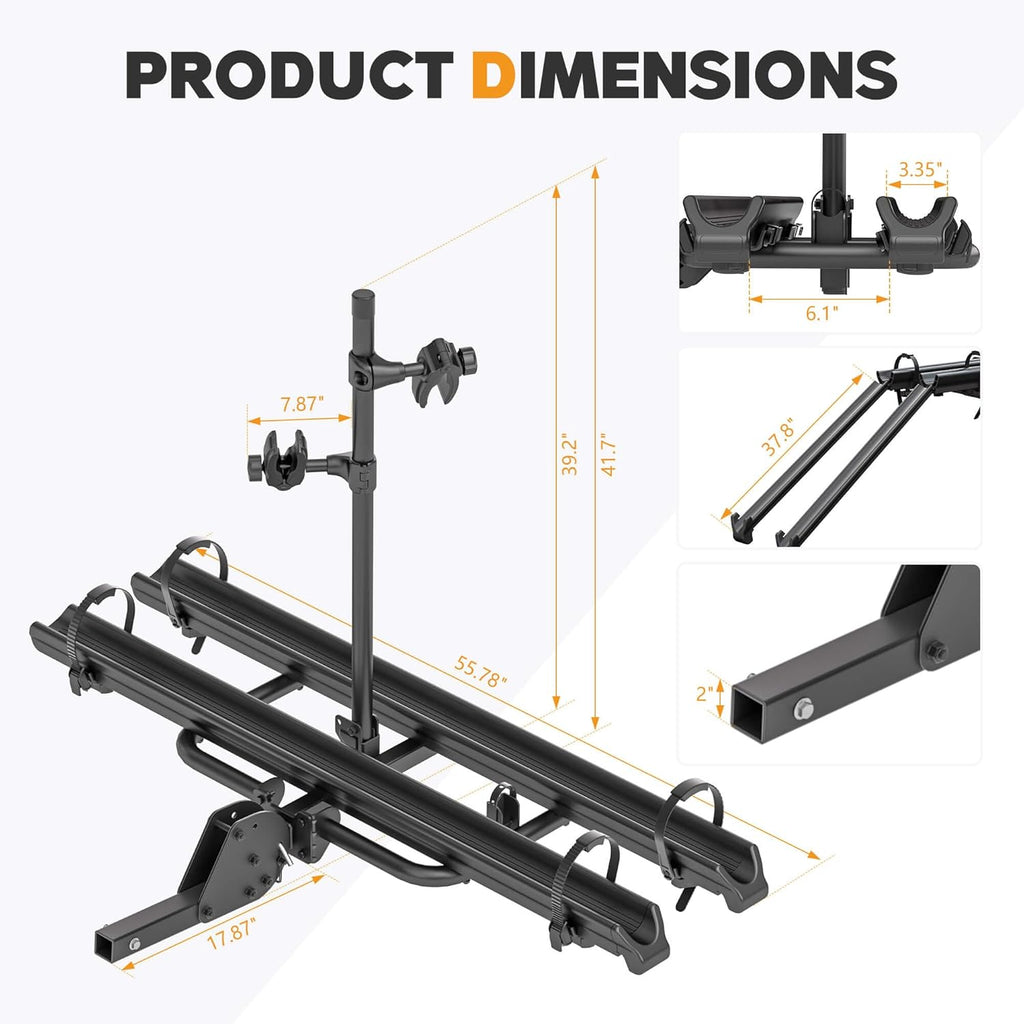 2'' Hitch Mounted Lockable Bike Rack with Ramp, 200lbs Capacity Foldable Platform R19731