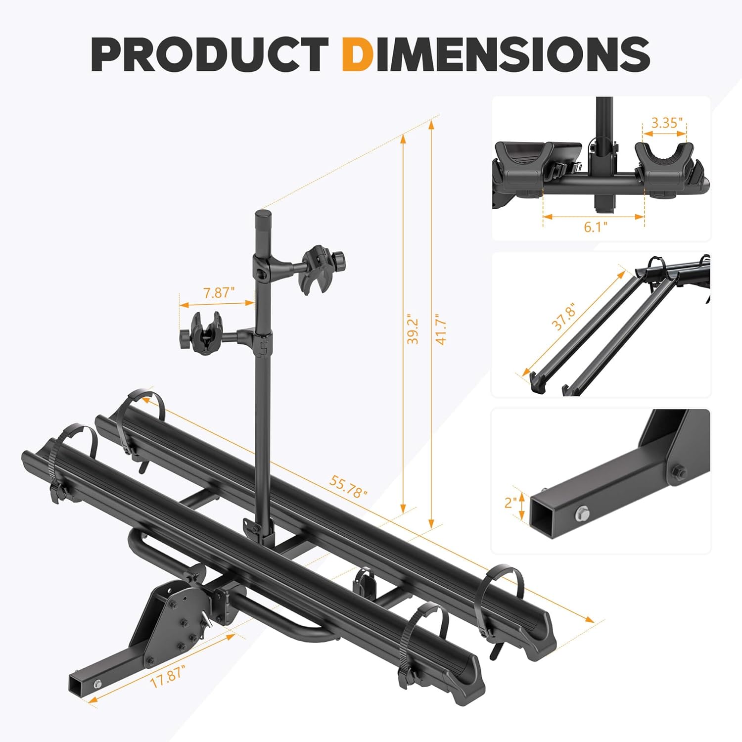 2'' Hitch Mounted Lockable Bike Rack with Ramp, 200lbs Capacity Foldable Platform R19731
