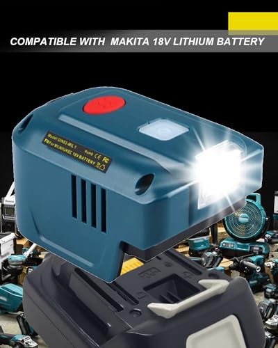 150W Power Inverter Generator for 18V Lithium Battery, DC 18V to AC 110V-120V Portable Power Station with 2 USB & AC Outlet & 200LM LED Light V82277