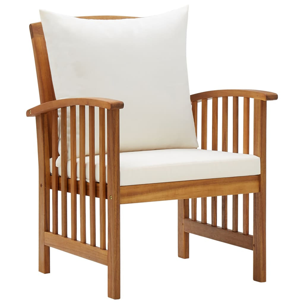 4 Piece Patio Lounge Set with Cream White Cushions Acacia Wood Outdoor Sectional Sofa Set B484