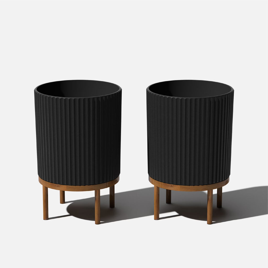 2-Pack Black/Brown Plastic-Stone Planter with Stand P302388