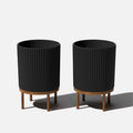2-Pack Black/Brown Plastic-Stone Planter with Stand P302388