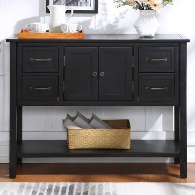 Black Console Table with 4 Drawers, 1 Cabinet and 1 Shelf X865