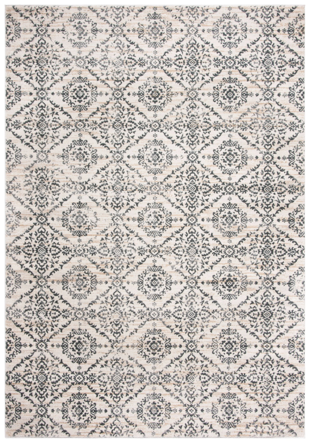 Geometric Floral Area Rug, Cream/Grey, 5'3" x 7'7" B7125