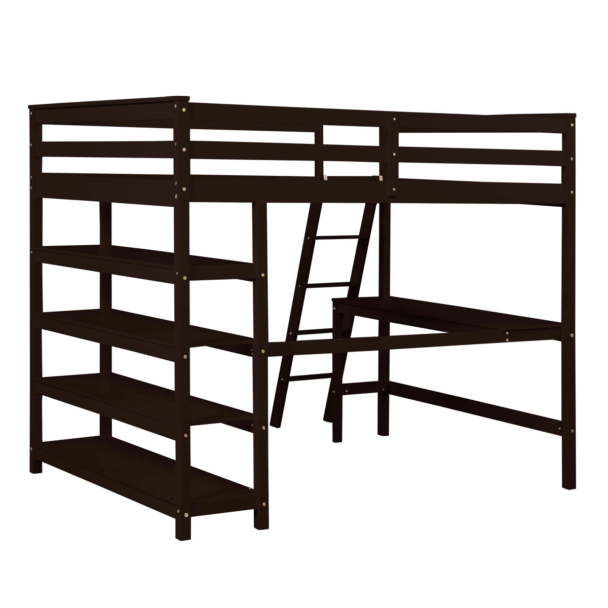 Full Size Wooden Loft Bed with Desk and Storage Shelves L42480