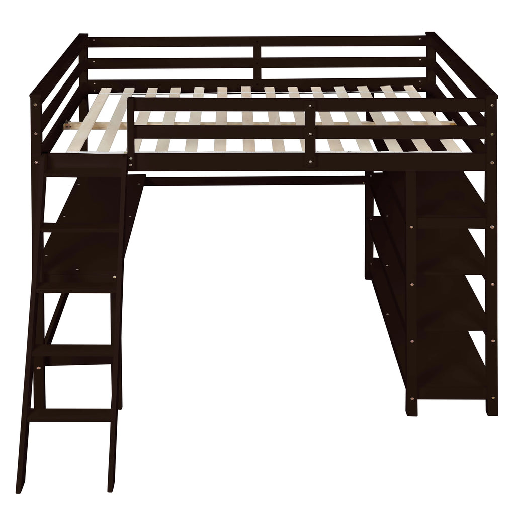 Full Size Wooden Loft Bed with Desk and Storage Shelves L42480