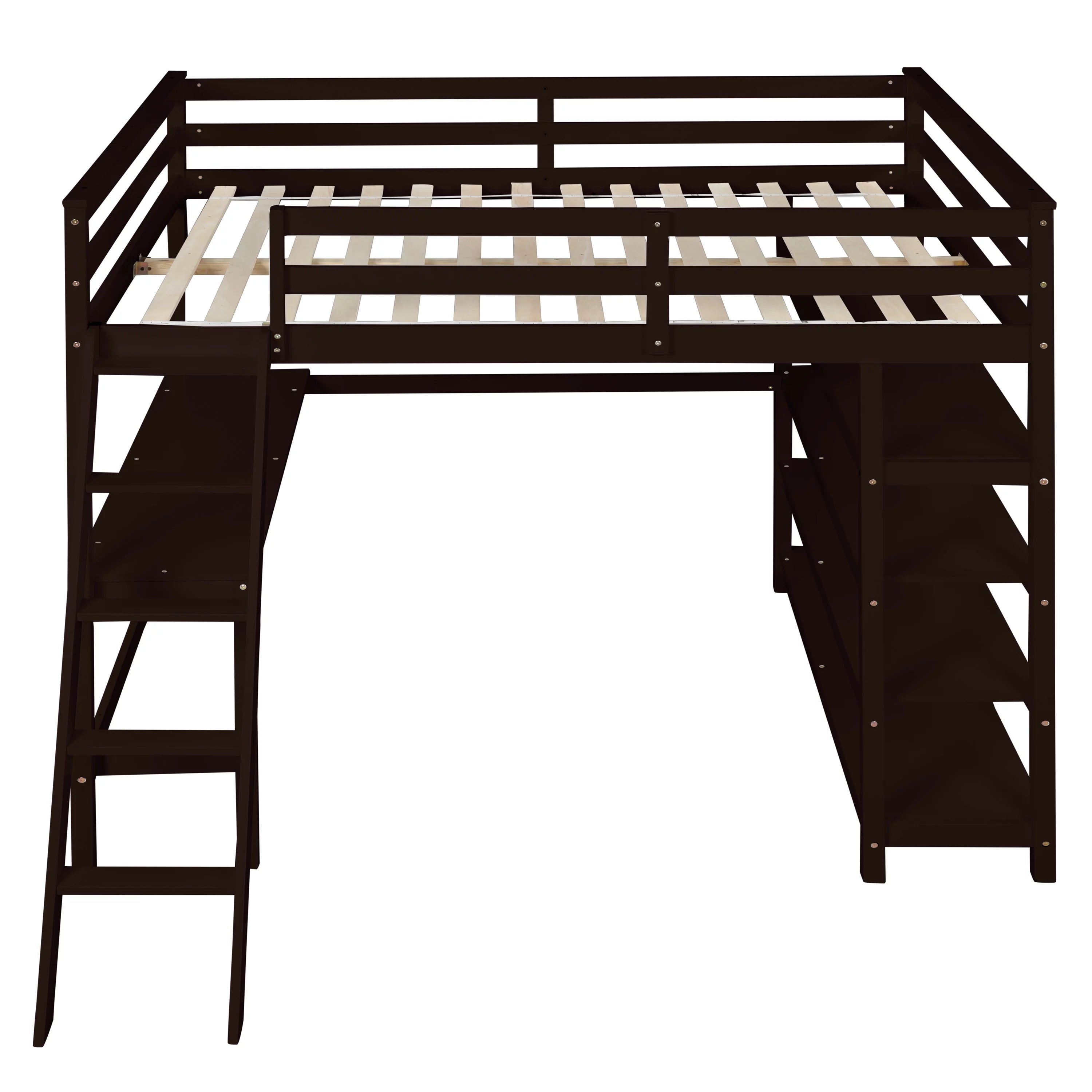 Full Size Wooden Loft Bed with Desk and Storage Shelves L42480