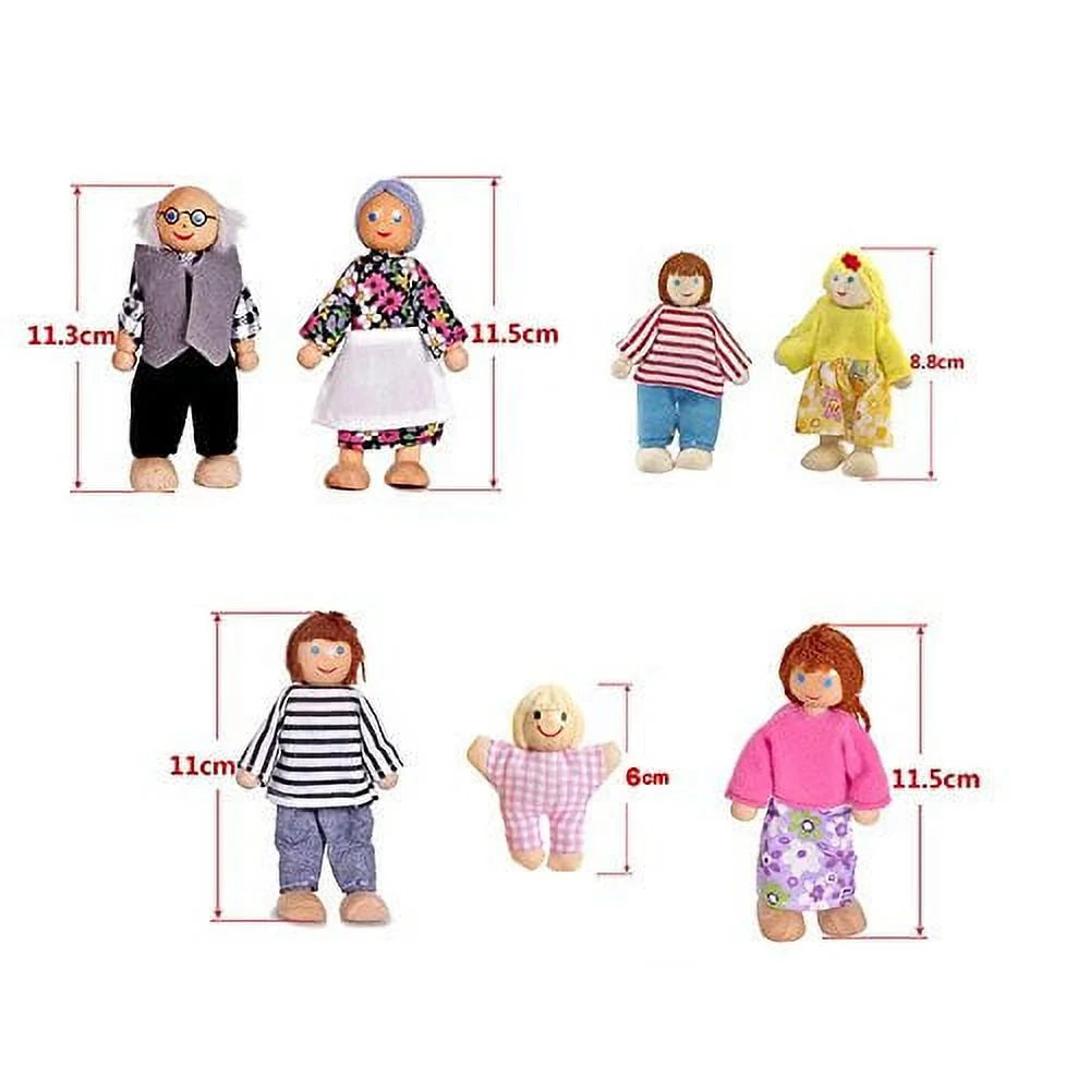 Wooden Dolls Playset Set of 7 People with Dog Y976
