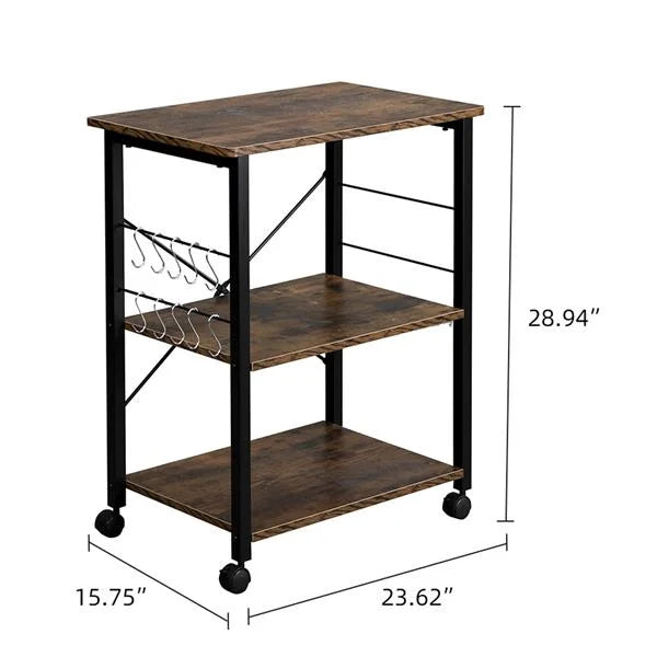 3-Tier Kitchen Utility Microwave Oven Stand Storage Cart Shelf Black Metal Frame Q540