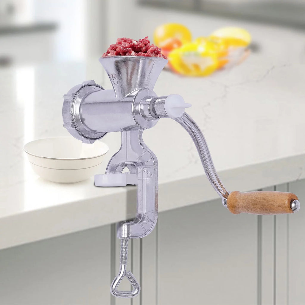 Manual Meat Grinder Aluminum Alloy Food Mincer Sausage Filler Hand Crank Meat Mincer Mixer with Tabletop Clamp V8655